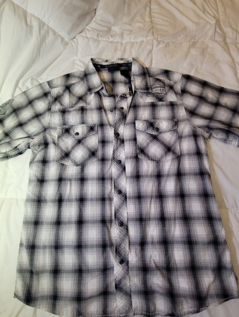 Harley-Davidson Black & White Plaid Short-Sleeve Button-Down Shirt